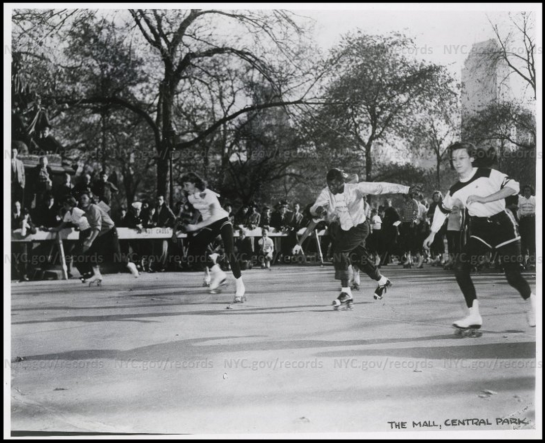 A roller skating competition in Central Park, 1958. 